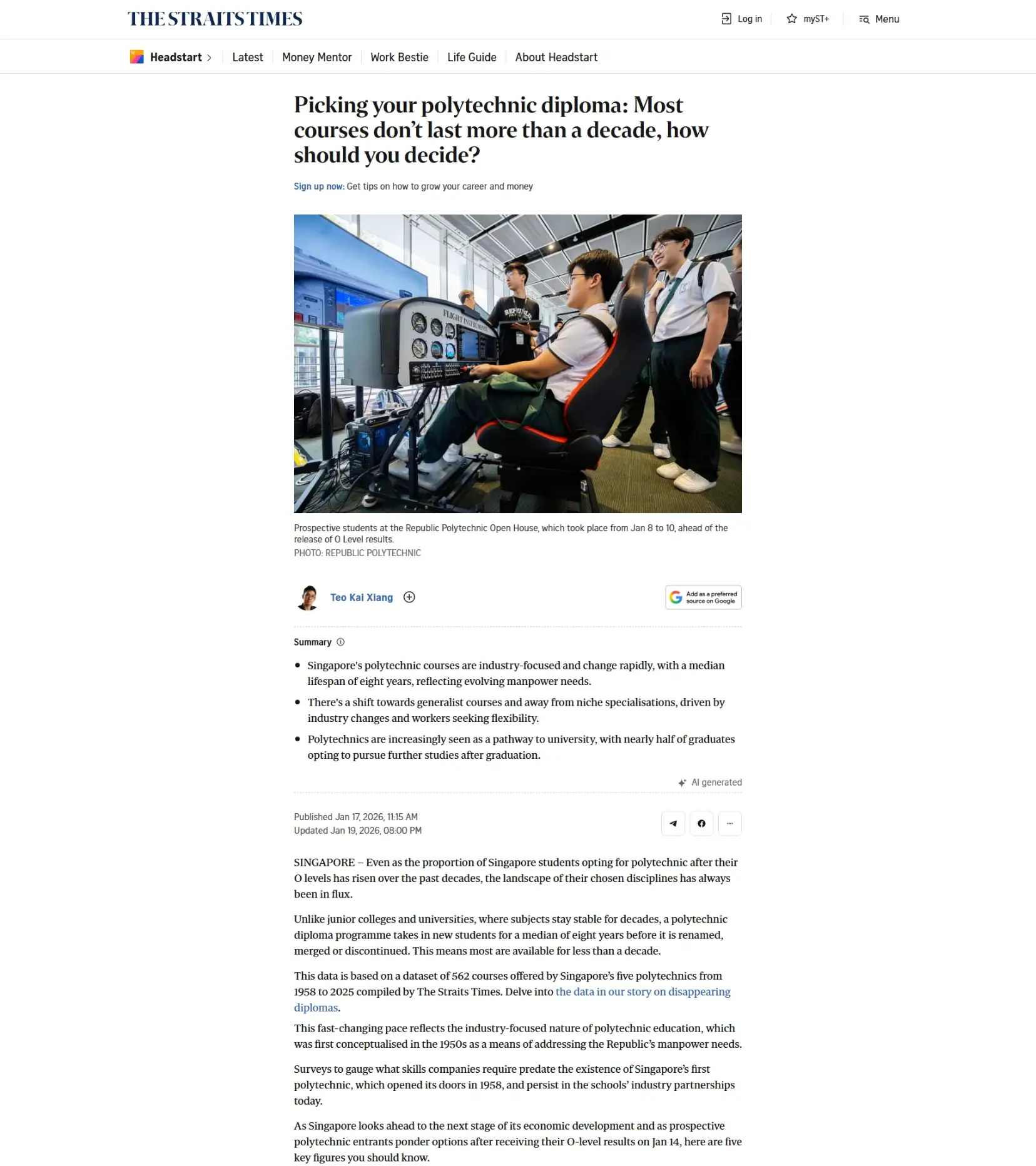 Picking your polytechnic diploma: Most courses don’t last more than a decade, how should you decide? 